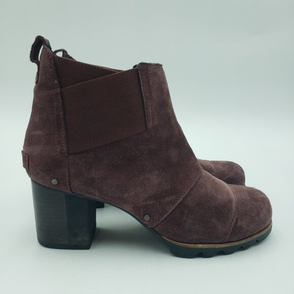 Sorel Addington Chelsea Boots 9 Womens Block Heel Suede Burgundy Red - Picture 1 of 9